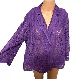Vintage Chicos Purple V Neck Eyelet One Button Blazer Jacket Size XL Or 3